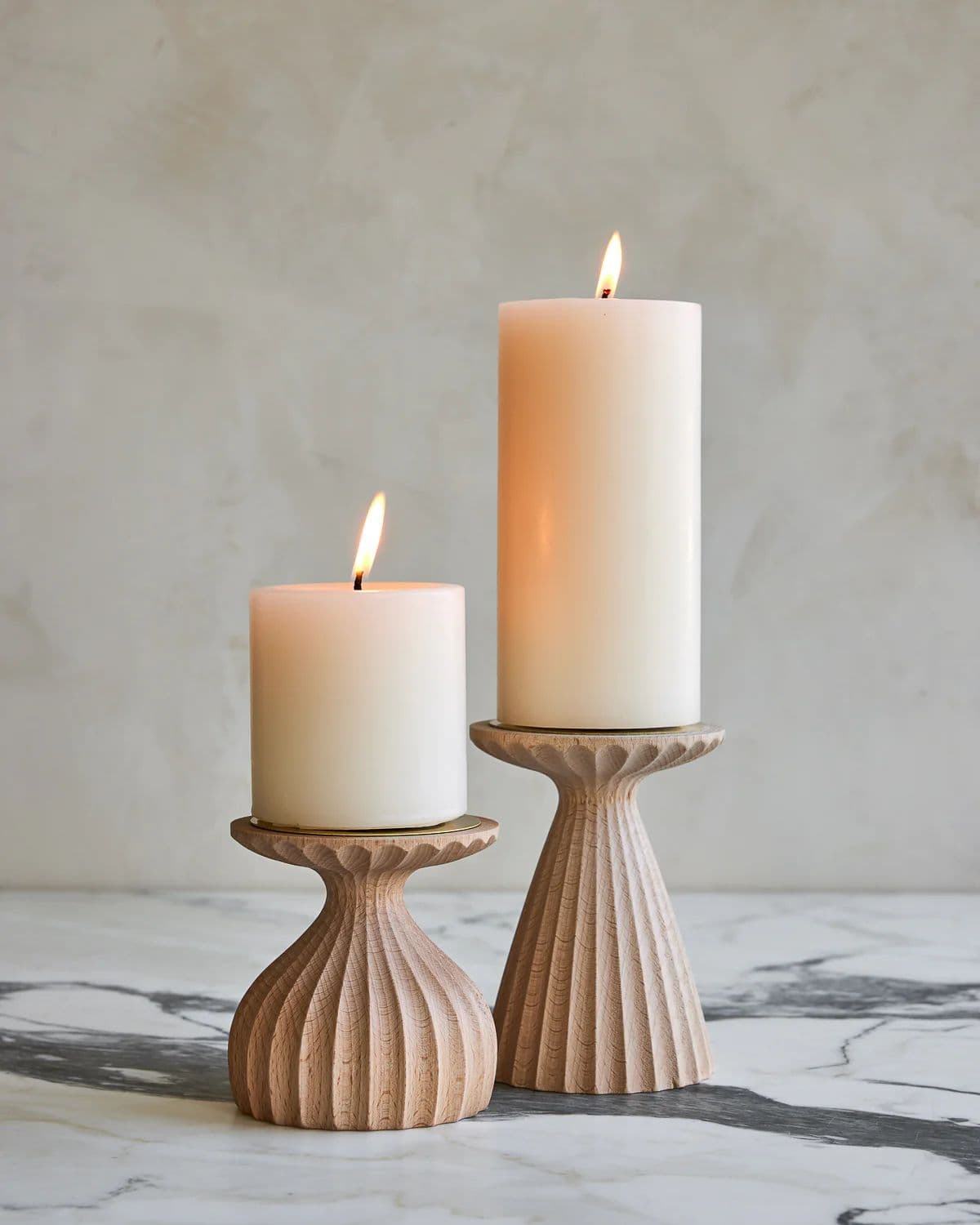 Fluted Hourglass Pillar Candle Holder Set