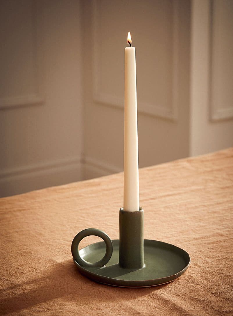 Ceramic Chamber Candlestick with Ring Handle