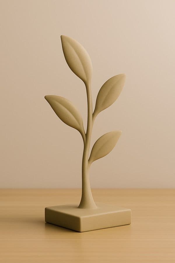 Botanical Leaf Sprout Ceramic Sculpture