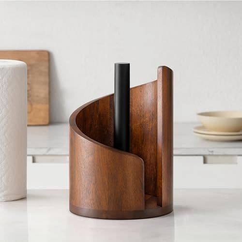 Spiral-Cut Dark Walnut Paper Towel Holder