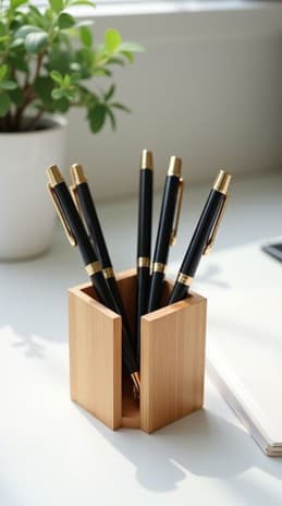 Split-Slot Minimal Wooden Pen Stand