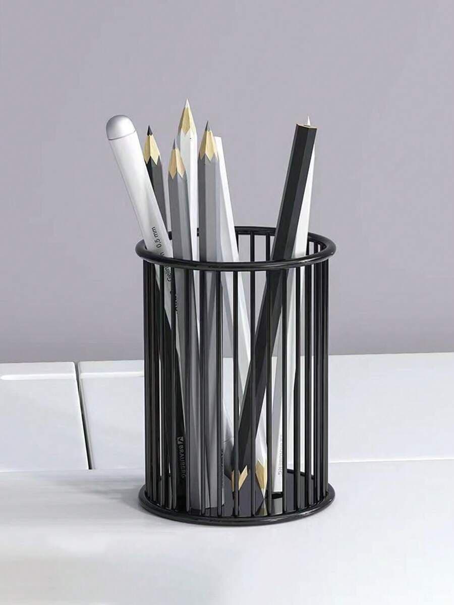 Black Metal Wire Cage Pen Holder