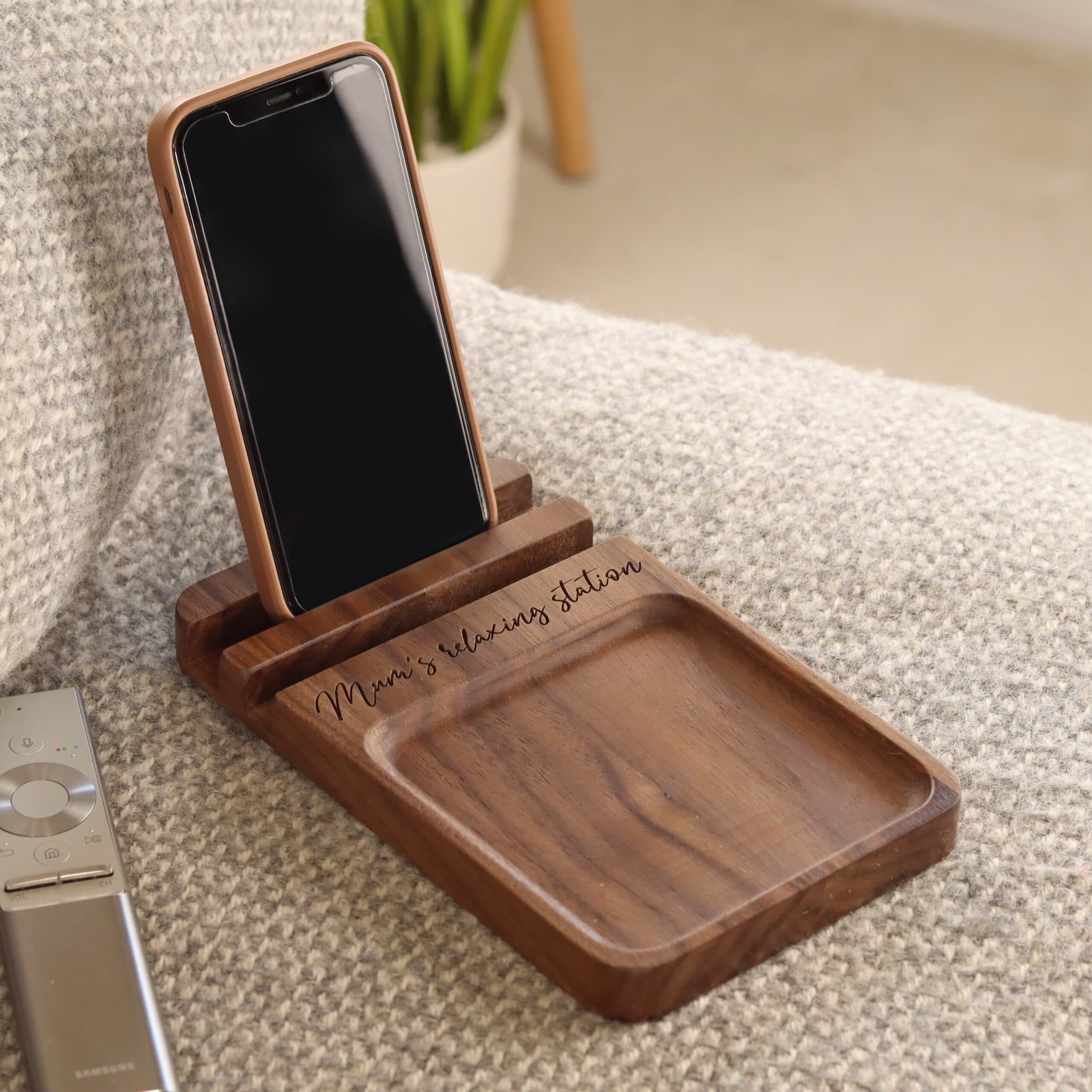Wooden Phone Dock With Tray