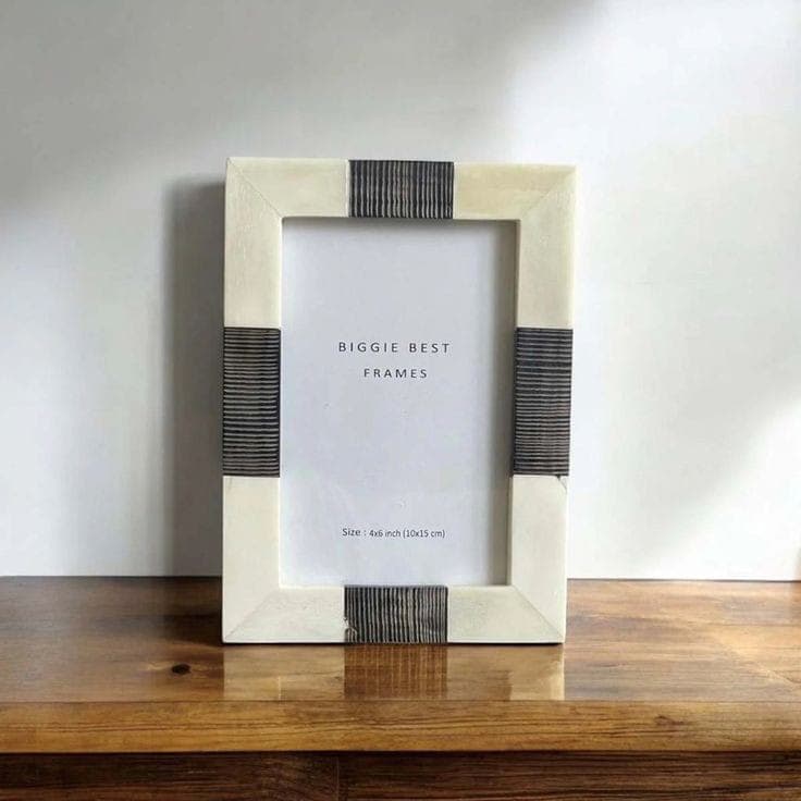 White & Grey Striped Resin Corner-Block Frame