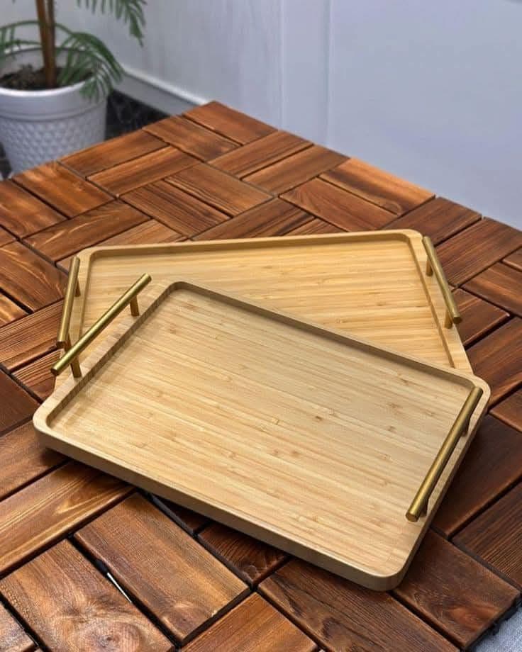 Premium Wooden Tray With Metal Handles