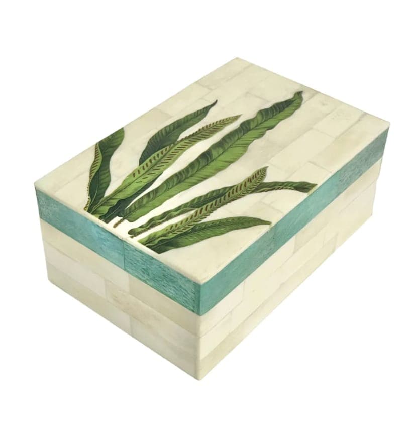 Bone Inlay Tropical Leaf Print Storage Box