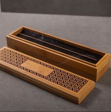 Bamboo Incense Stick Box with Lattice Carved Lid