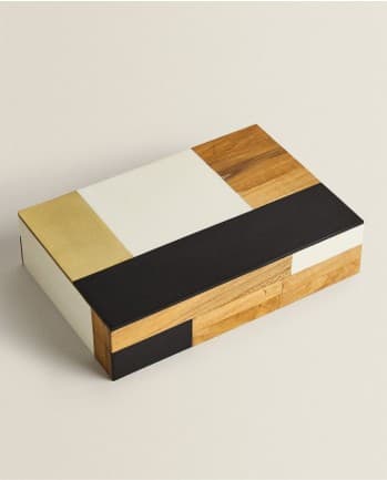 Color-Block Patchwork Wood & Lacquer Storage Box