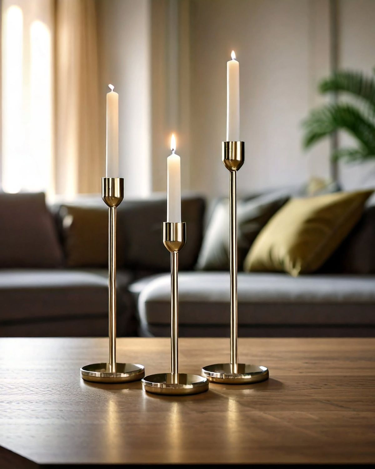 Slim Brass Taper Candle Holder Trio