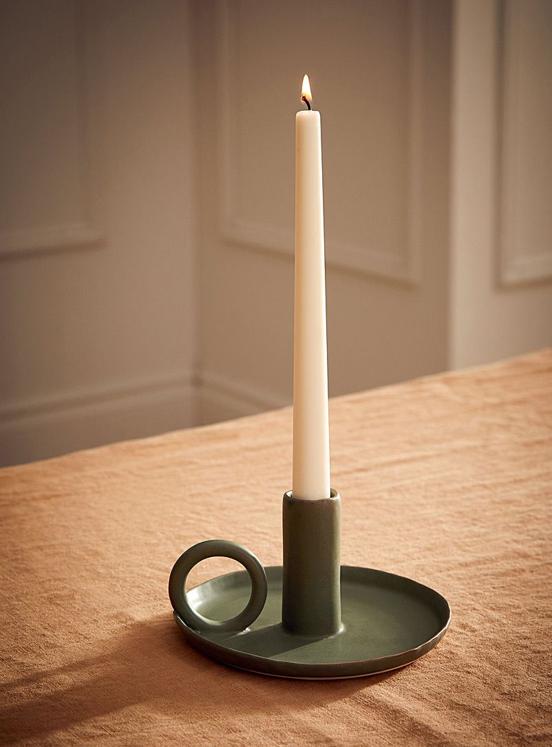 Ceramic Chamber Candlestick with Ring Handle