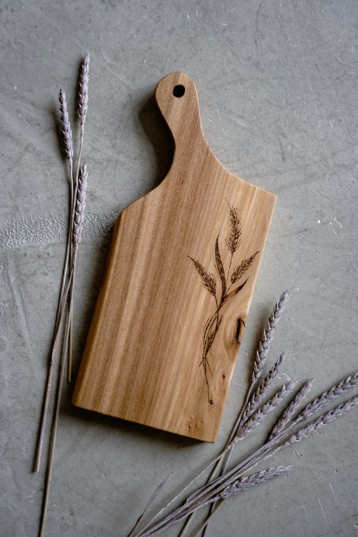 Botanical Wheat Engraved Paddle Serving Board