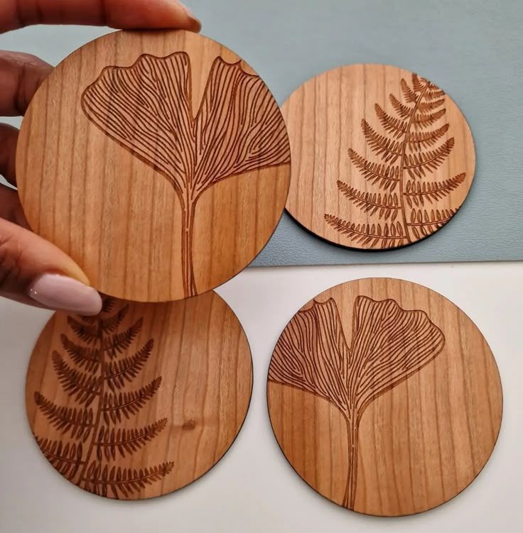 Laser Engraved Botanical Leaf Coasters