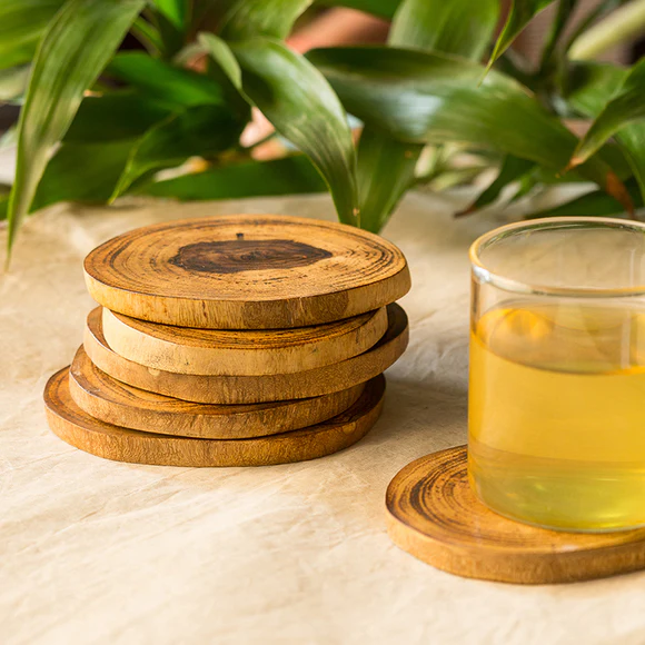 Handcrafted Round Coasters In Mango Wood