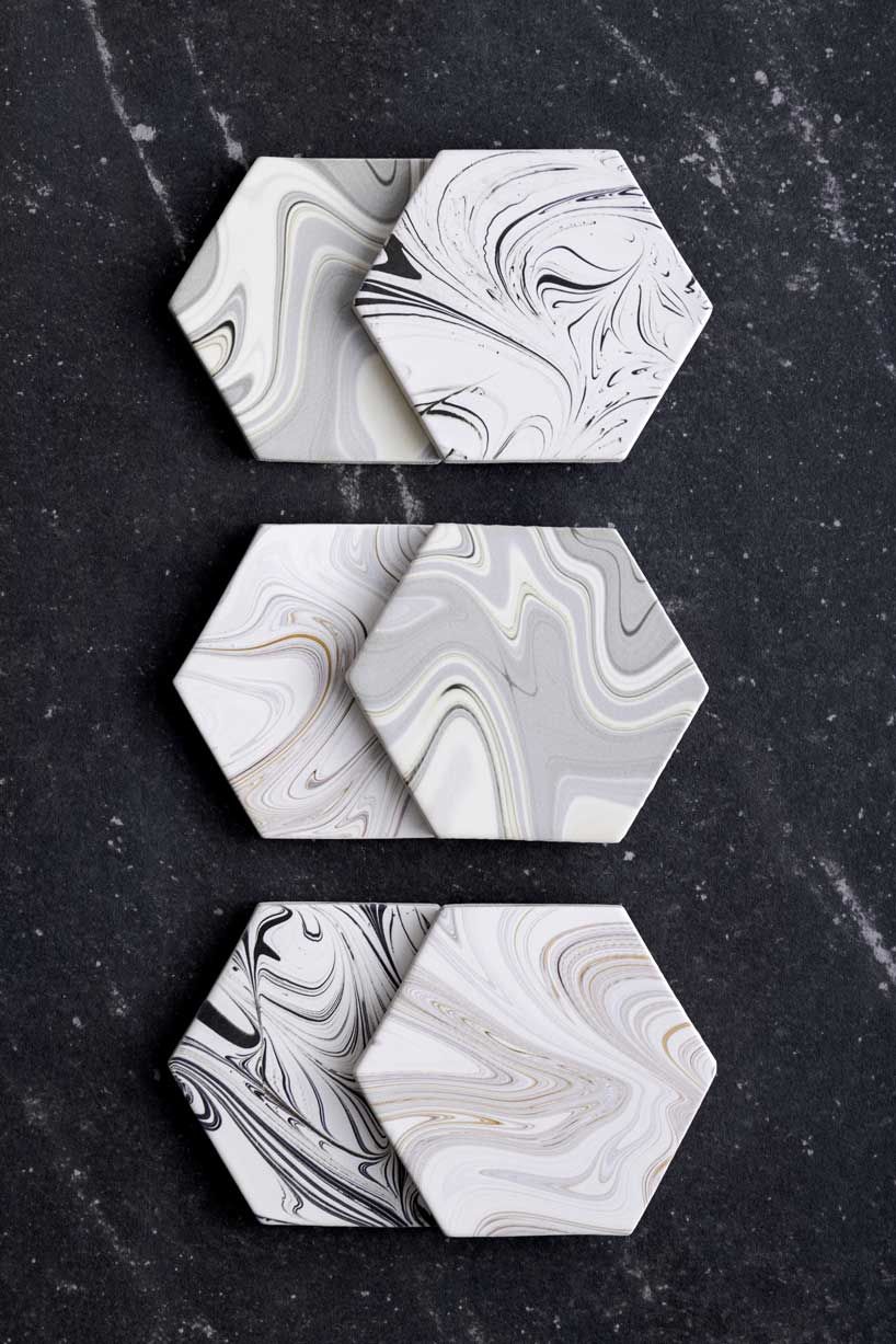 Hexagonal Marble Swirl Coasters