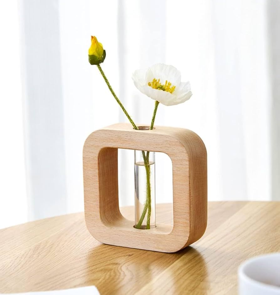 Minimal Wooden Glass Tube Vase