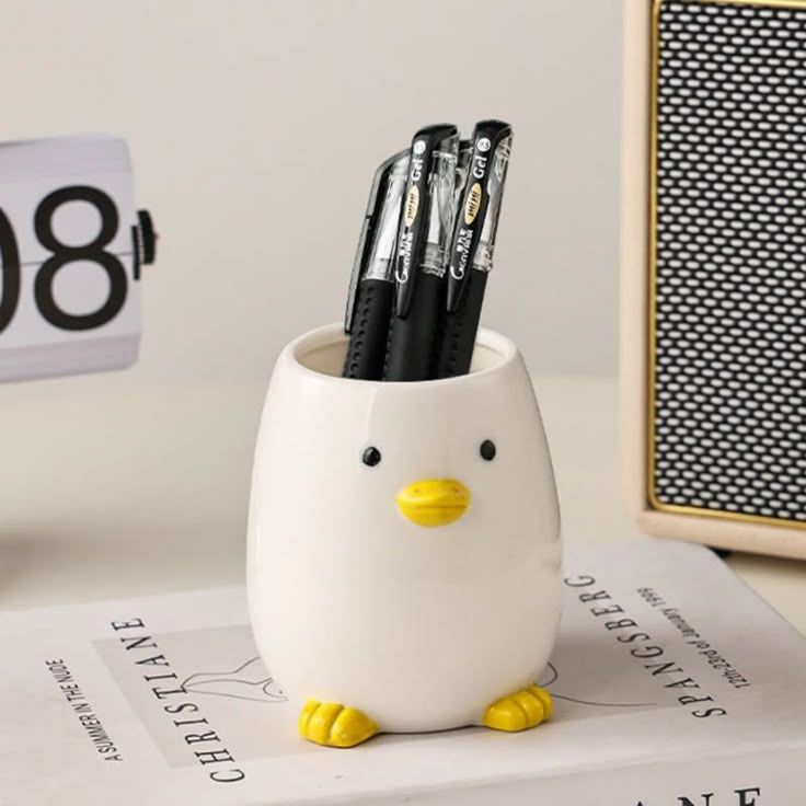 Chick Figurine Ceramic Pen Cup