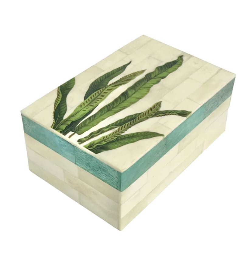 Bone Inlay Tropical Leaf Print Storage Box