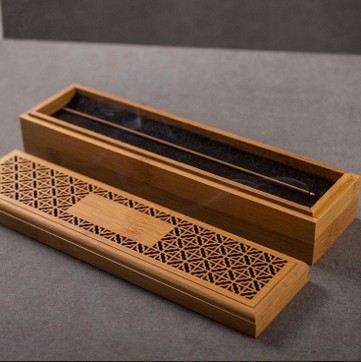 Bamboo Incense Stick Box with Lattice Carved Lid